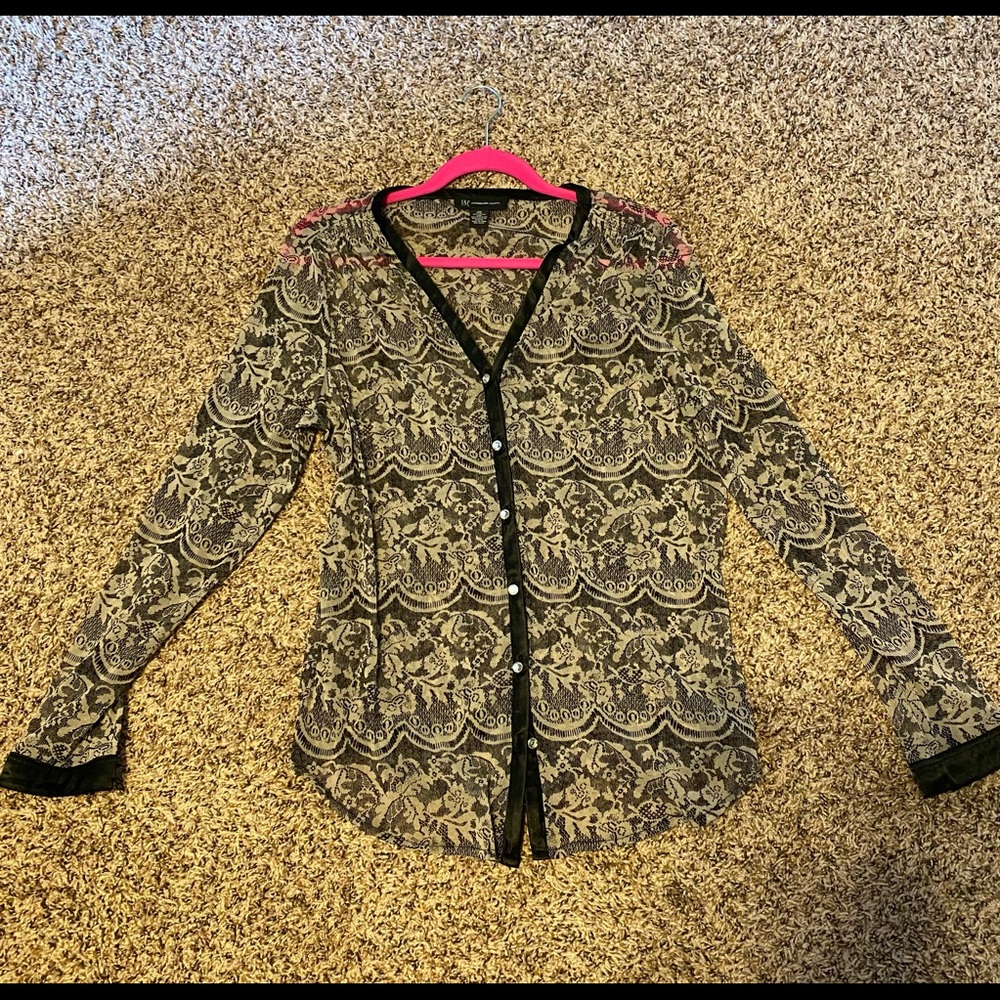 Barely worn Inc sheer cardigan with rhinestone buttons
